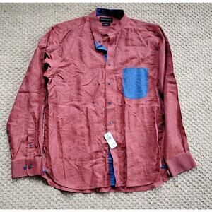 Men's Nwt Paul Fredrick Linen Cotton Blend Long Sleeve Button Down Shirt... Lg